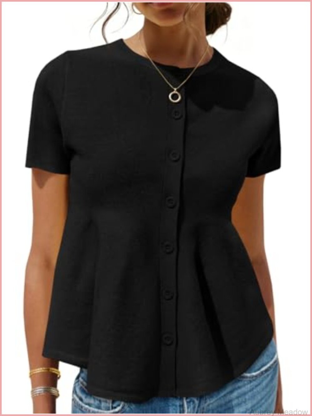 Womens Short Sleeve Babydoll Knit Peplum Cardigan
